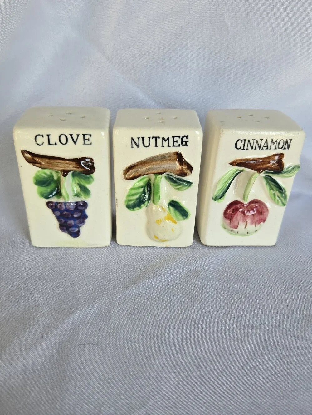 Vintage Ceramic Spice Shakers Set of 3 Clove Nutmeg Cinnamon Japan